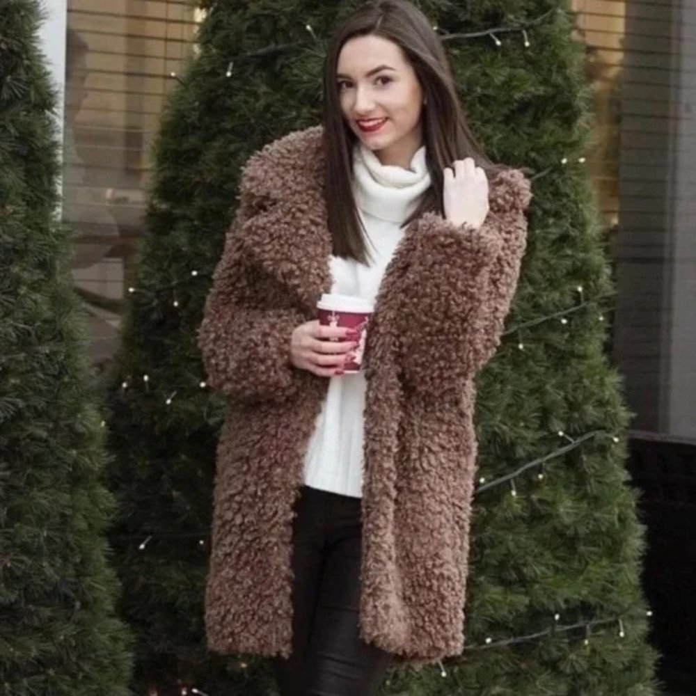 NWOT Zara Brown Faux Fur Curly Teddy Bear Coat